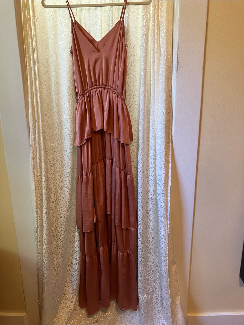 Silky, tiered, rose colored, maxi style H&M dress size small